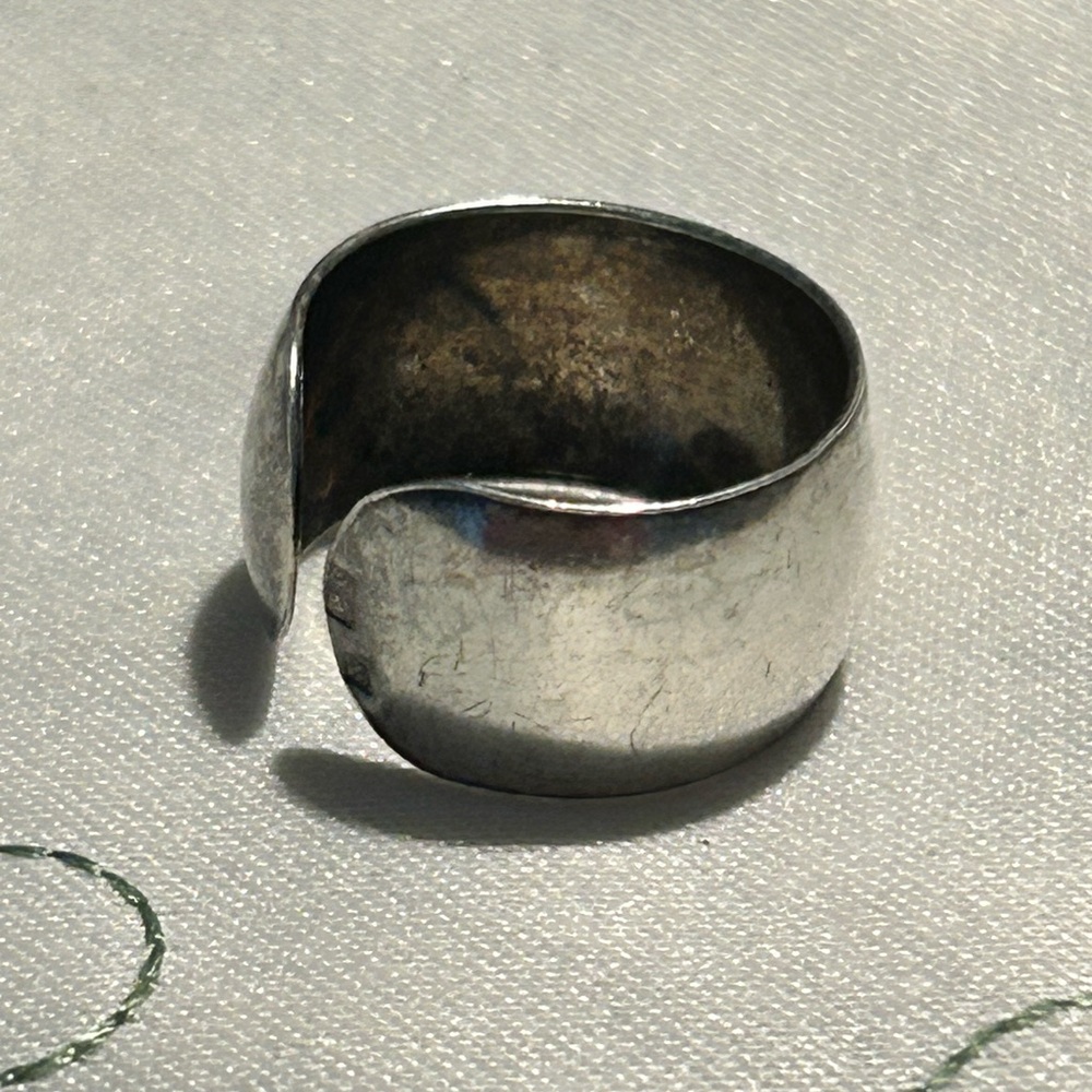 Vintage Stamped Signed Sterling Silver Wide Cuff Adjustable Ring - Picture 8 of 13
